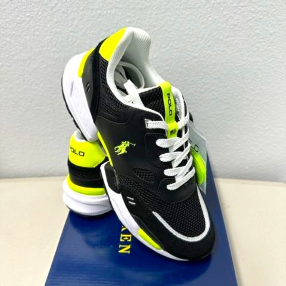 Polo Ralph Lauren Men's Jogger Suede & Mesh Sneakers Black/Yellow 10 New in Box